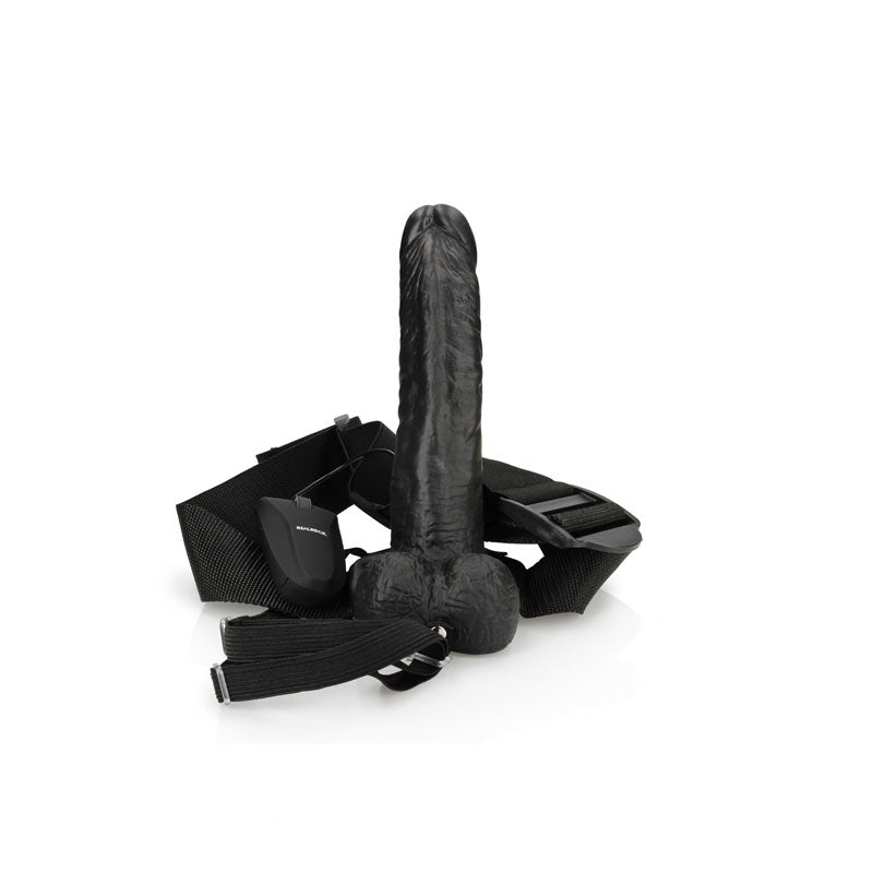 Vibrating Hollow Strap on Dildo with Balls 18cm - Black