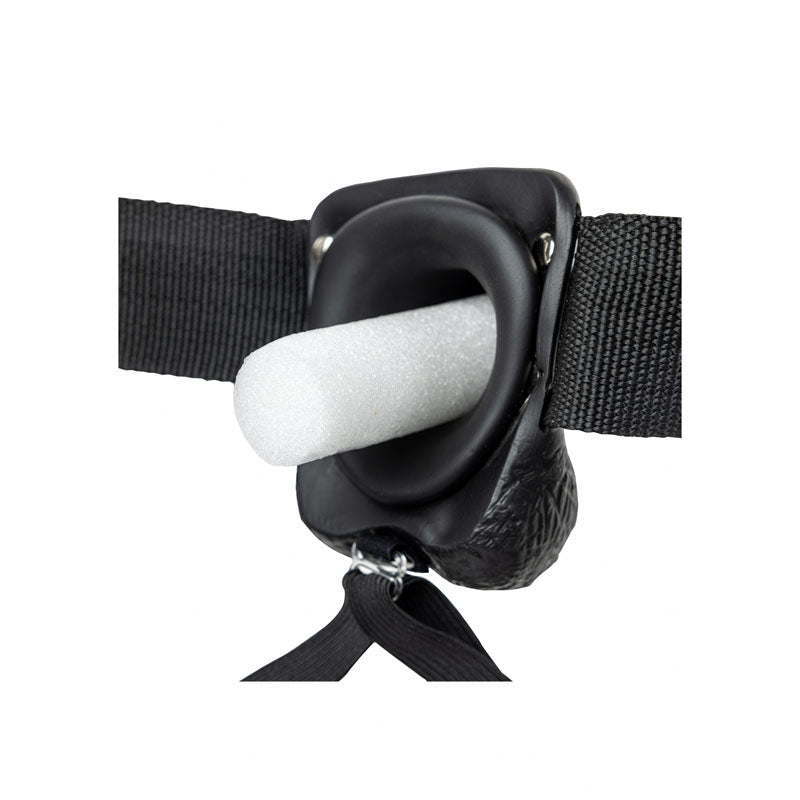 Vibrating Hollow Strap on Dildo with Balls 18cm - Black
