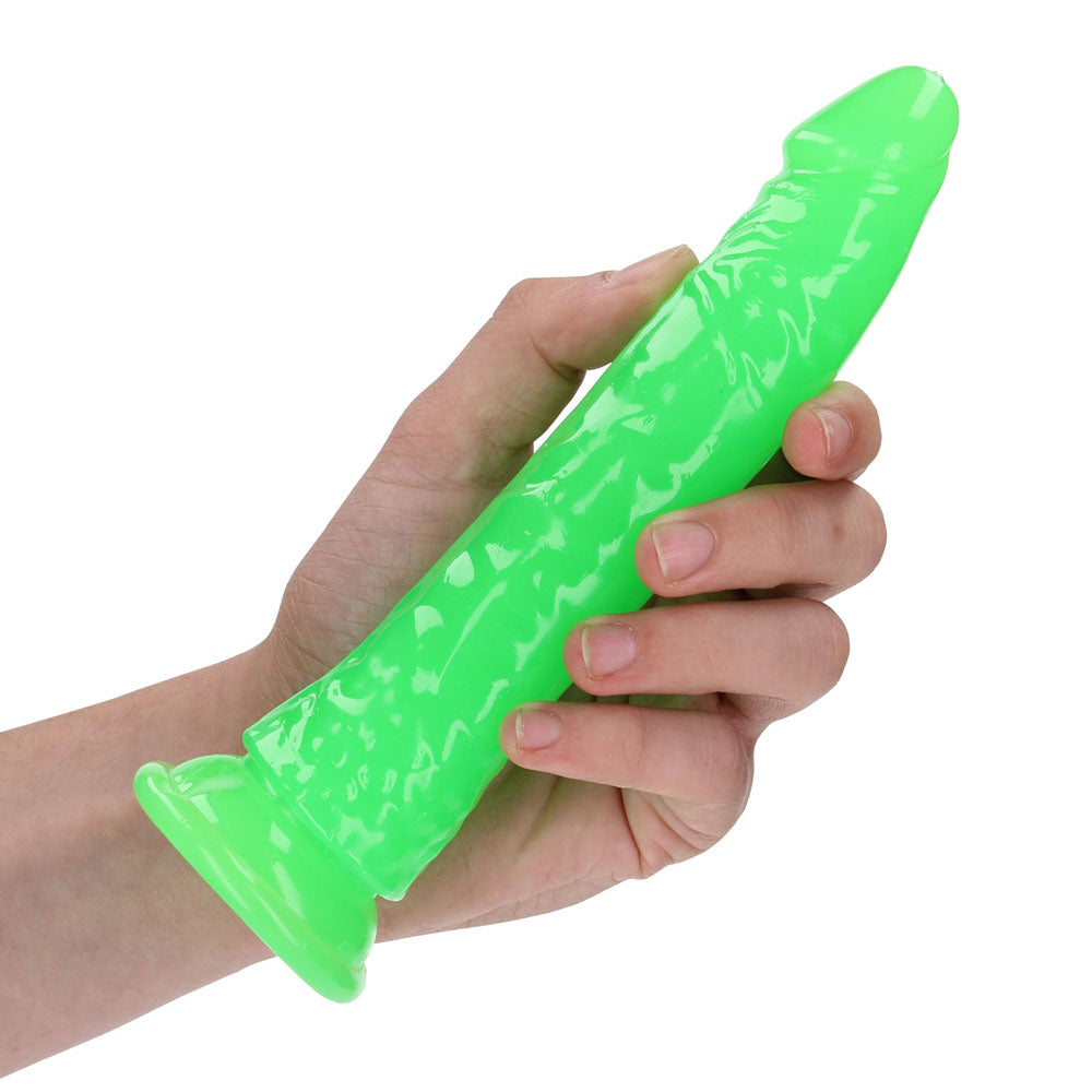 REALROCK 18 cm Slim Glow in the Dark Anal Dildo - Neon Green