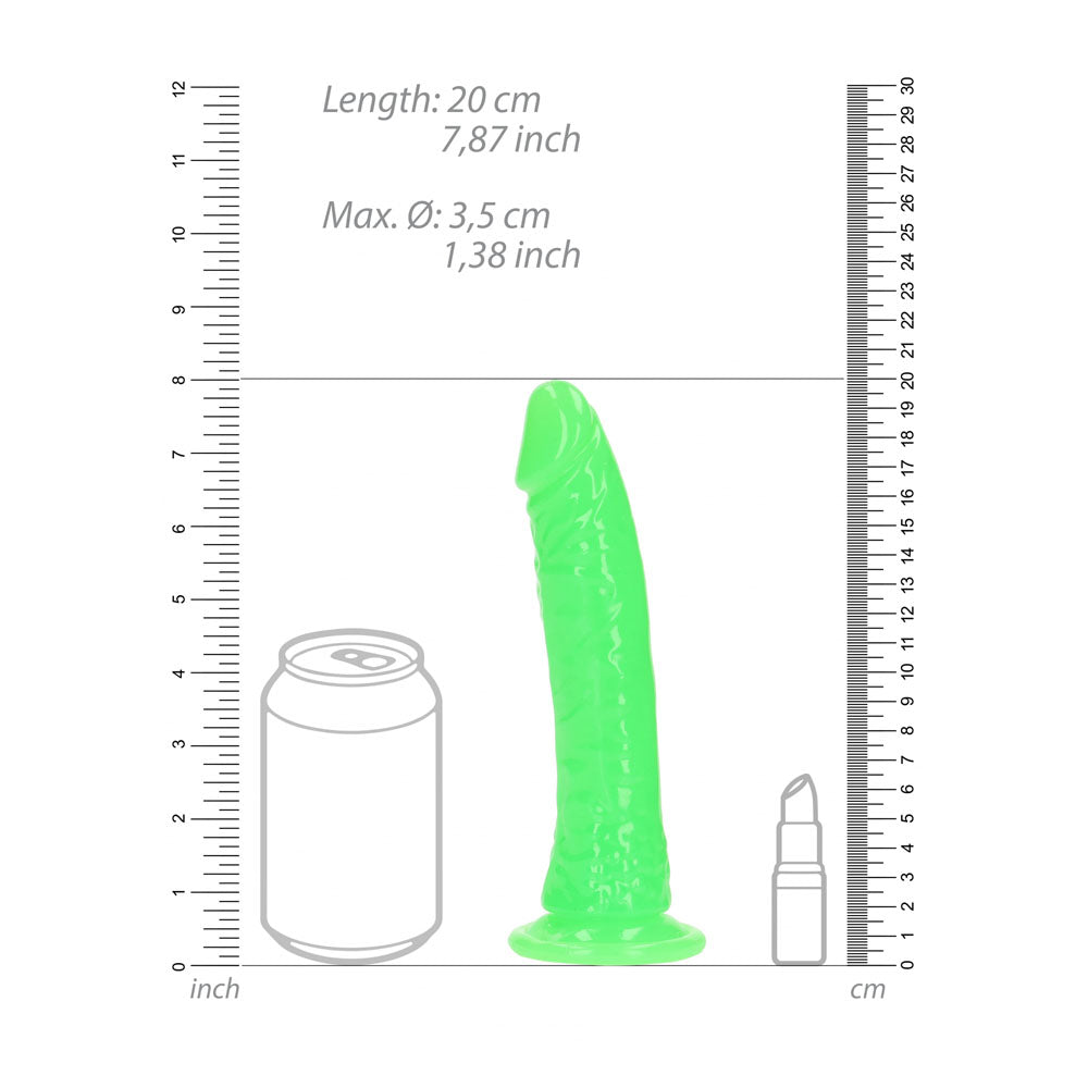 REALROCK 18 cm Slim Glow in the Dark Anal Dildo - Neon Green