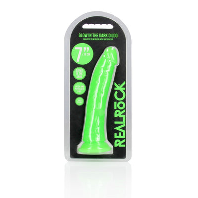 REALROCK 18 cm Slim Glow in the Dark Anal Dildo - Neon Green