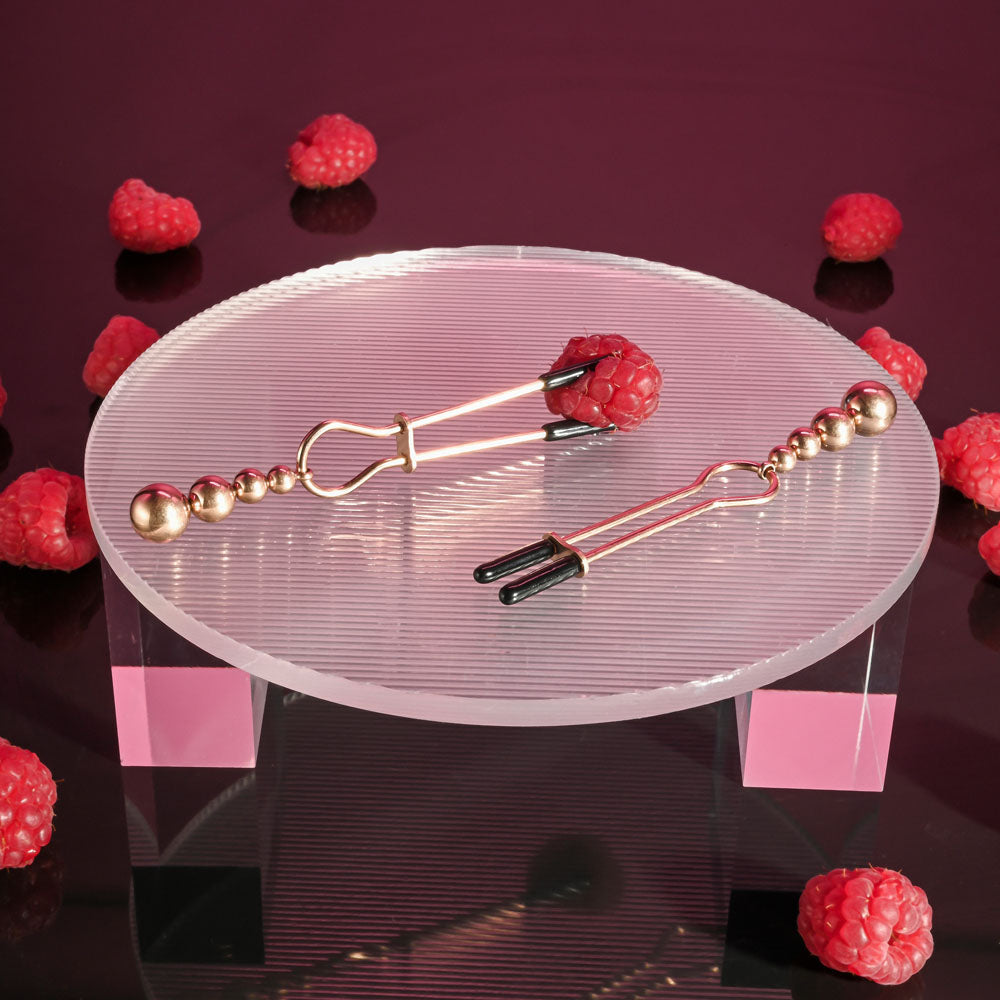 Selopa Nipple Clamps with Hanging Beads - Rose Gold
