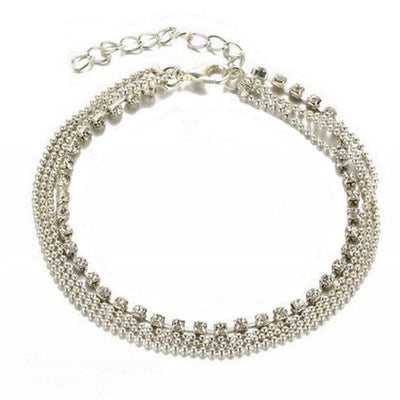 Anklet multi layer silver links with crystals