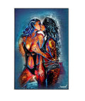 Female lovers in a passionate and lustful kiss.