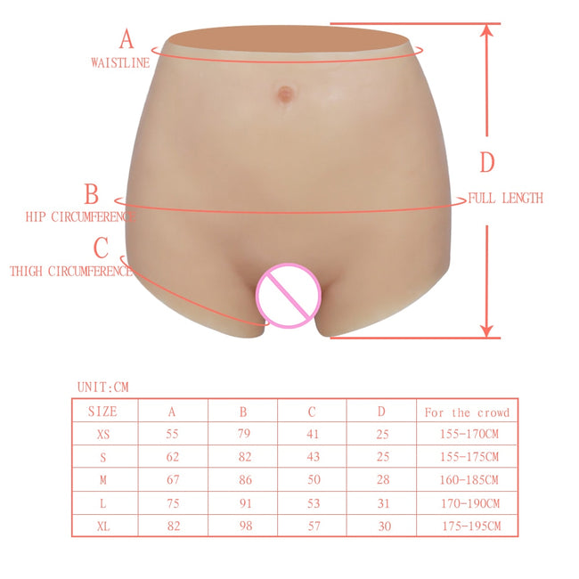 Female torso pants in silicone with penis sleeve & vaginal tract