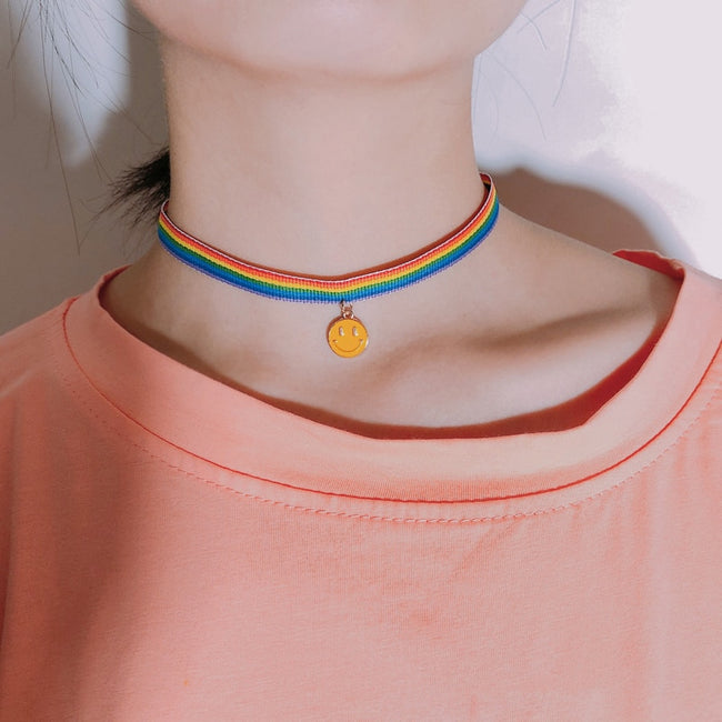 Choker necklace LGBT Pride rainbow in woven fabric by Honeygirl - 8 variants
