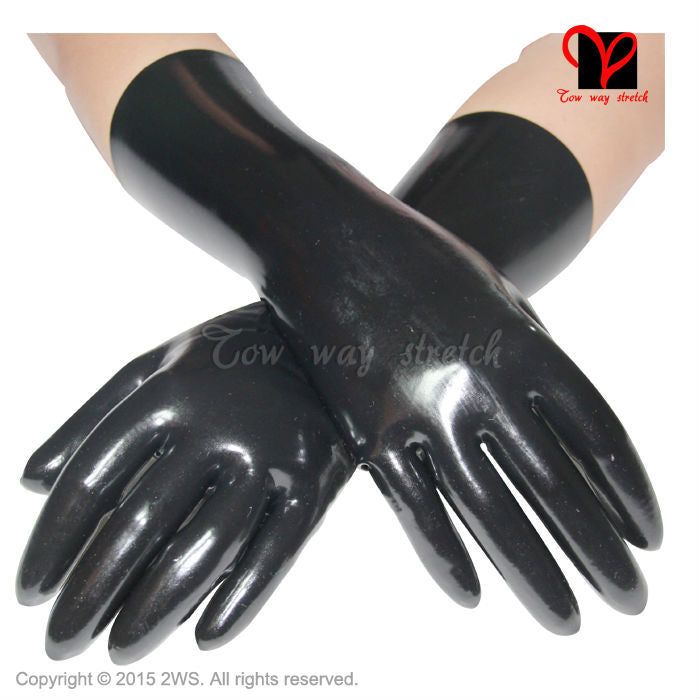 Latex gloves mid wrist length. Red or black