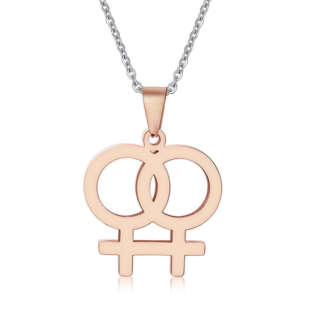 Necklace LGBT Pride twin Venus symbol in Gold, Silver or Rose.