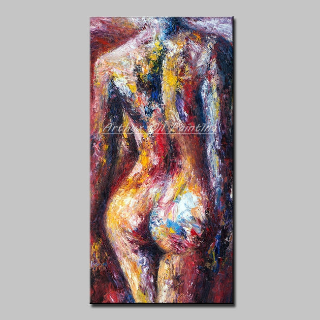Stunning naked rear aspect portrait, abstract pastel on canvas.