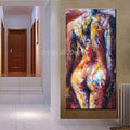 Stunning naked rear aspect portrait, abstract pastel on canvas.