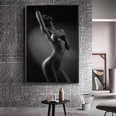 Beautiful slim woman shrouding breasts. Printed on quality art paper.