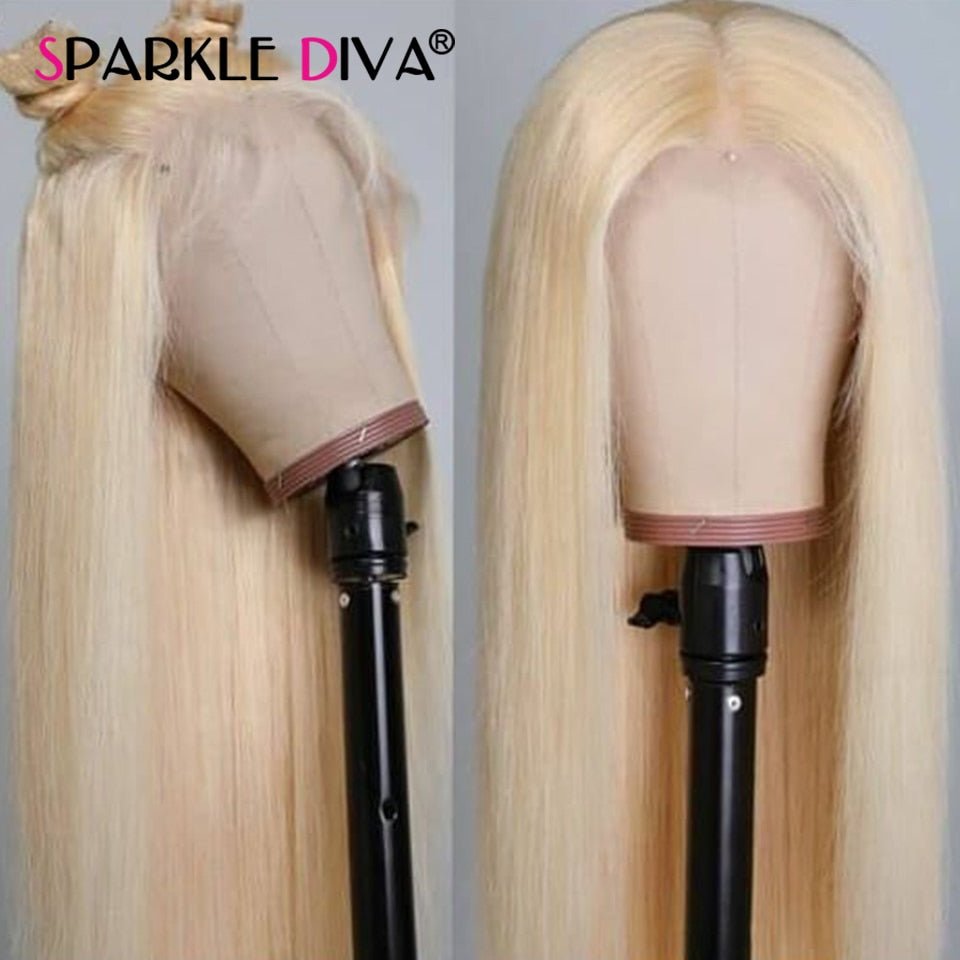 Remy Lace front wig, Blonde, straight. Centre part.