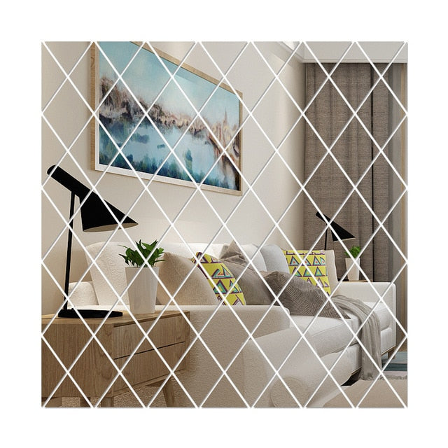 Mirror wall tile pack self adhesive Diamond design