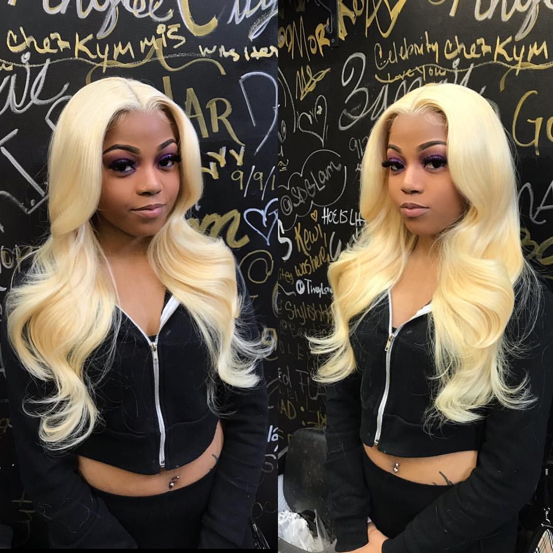 Remy Lace front wig, Honey Blonde, wavy. Centre part.