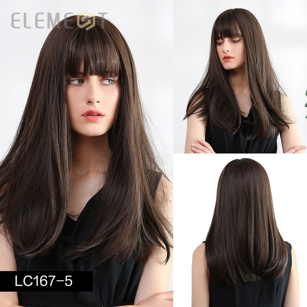 Synthetic wigs with fringe. Straight with dark roots 12 colours