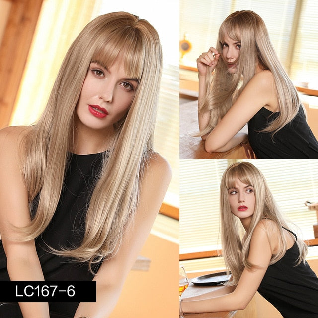 Synthetic wigs with fringe. Straight with dark roots 12 colours