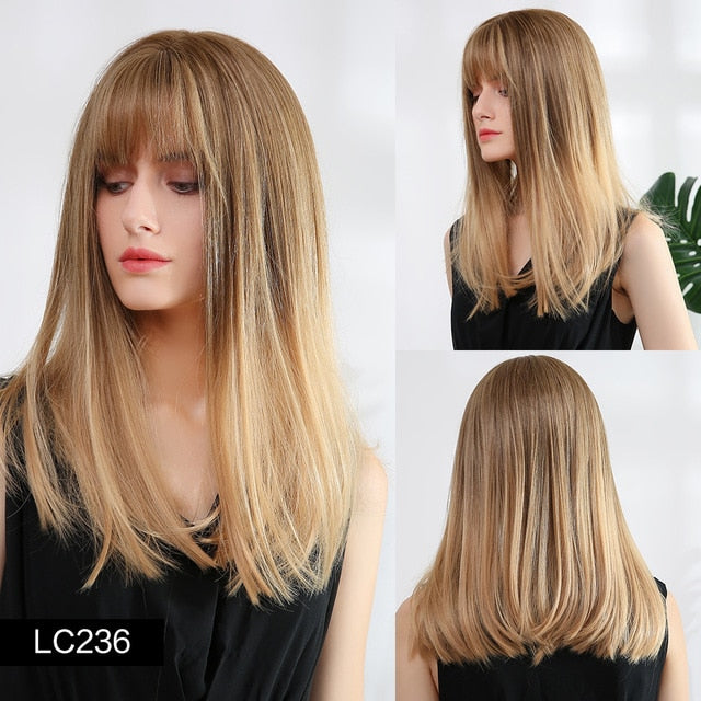 Synthetic wigs with fringe. Straight with dark roots 12 colours
