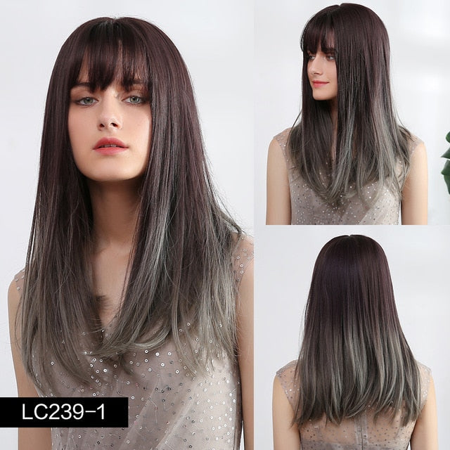 Synthetic wigs with fringe. Straight with dark roots 12 colours