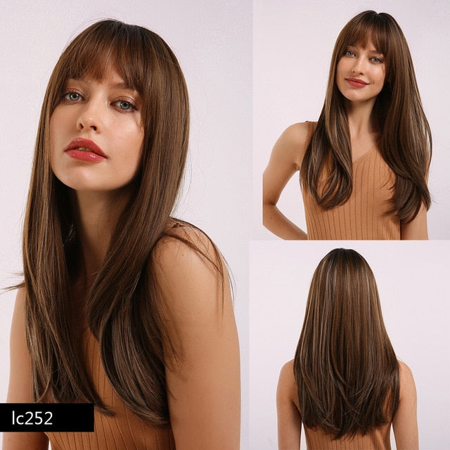 Synthetic wigs with fringe. Straight with dark roots 12 colours