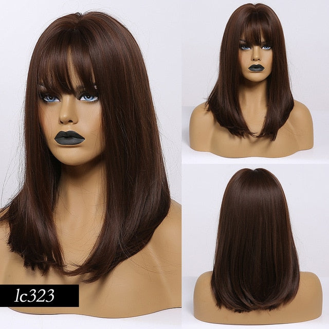 Synthetic wigs with fringe. Straight with dark roots 12 colours