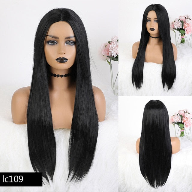 Synthetic wigs with fringe. Straight with dark roots 12 colours