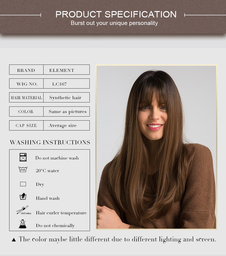 Synthetic wigs with fringe. Straight with dark roots 12 colours