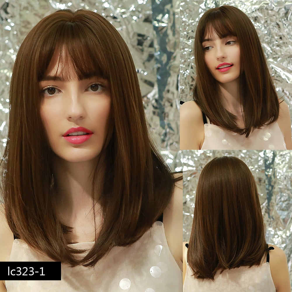 Synthetic wigs with fringe. Straight with dark roots 12 colours