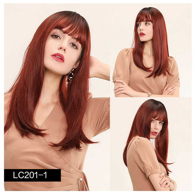 Synthetic wigs with fringe. Straight with dark roots 12 colours