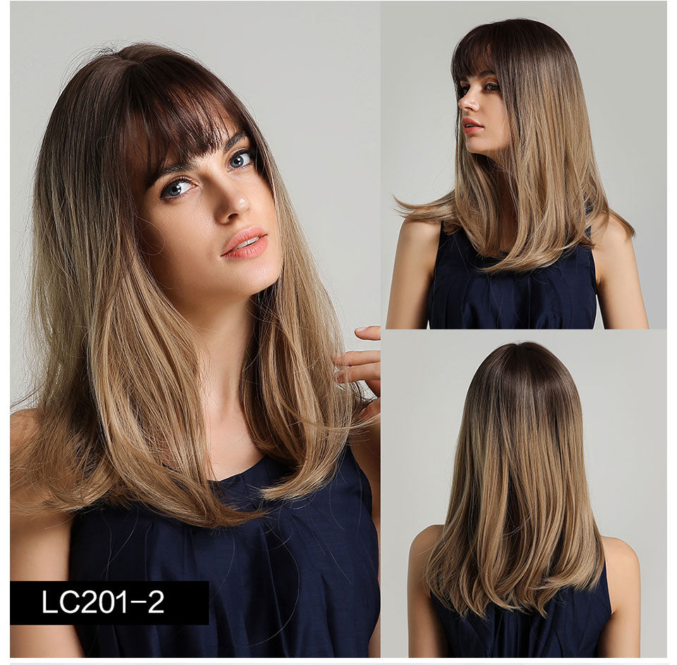 Synthetic wigs with fringe. Straight with dark roots 12 colours