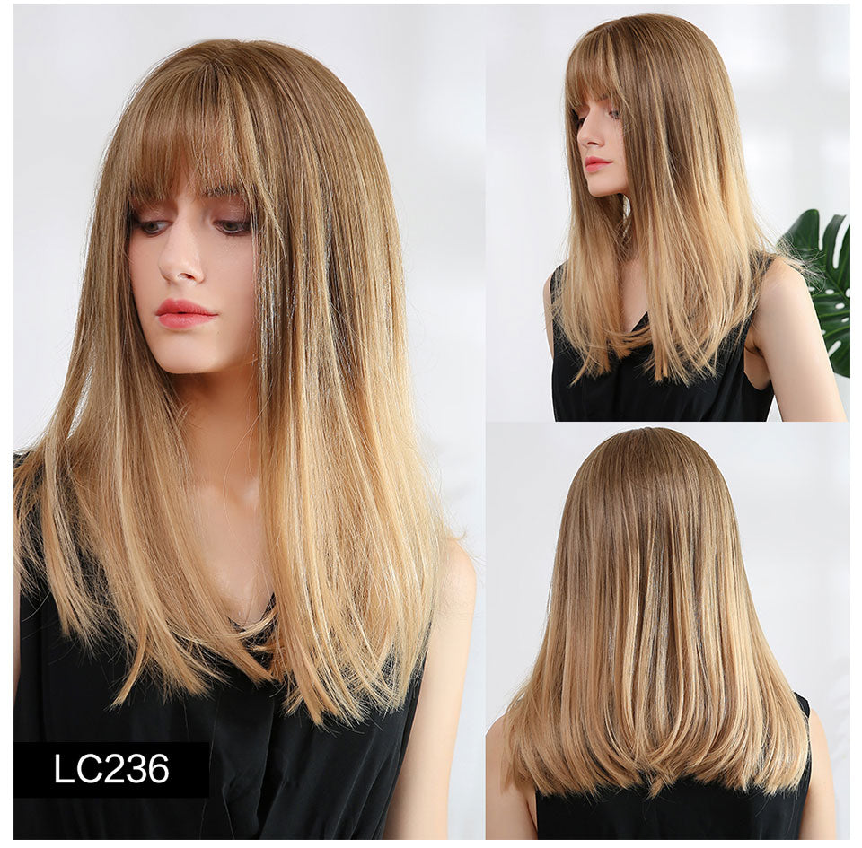 Synthetic wigs with fringe. Straight with dark roots 12 colours