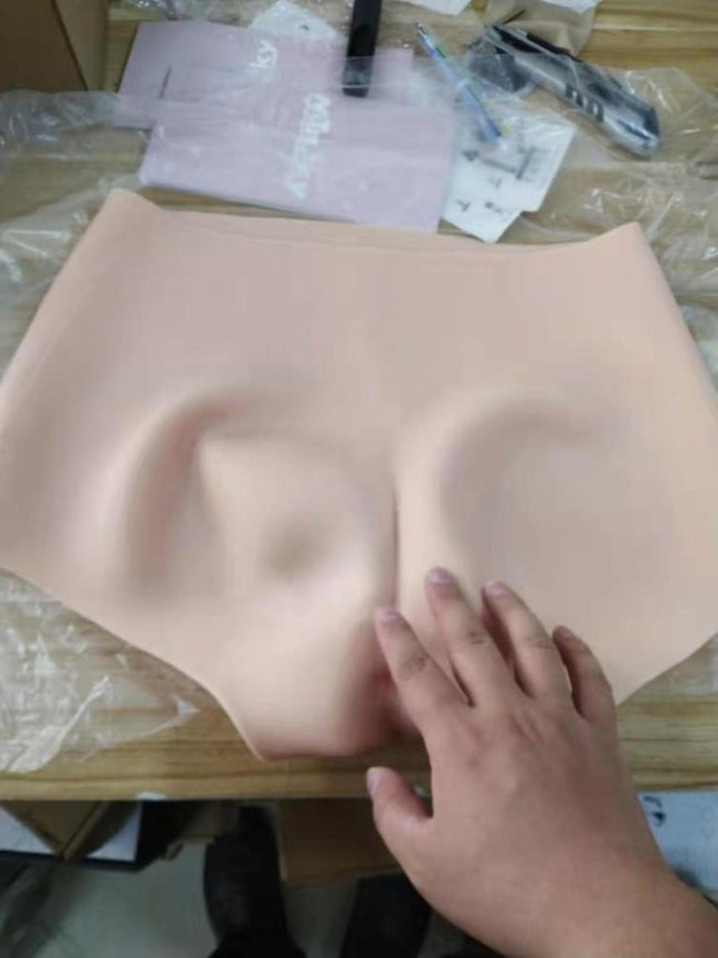 Female torso pants in silicone with penis sleeve & vaginal tract