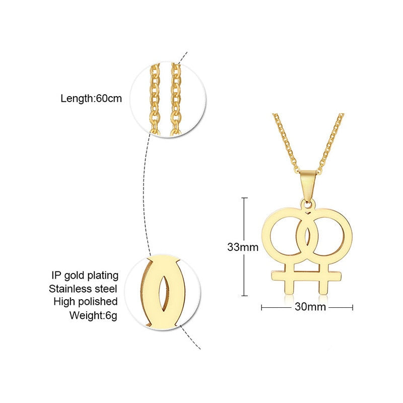 Necklace LGBT Pride twin Venus symbol in Gold, Silver or Rose.