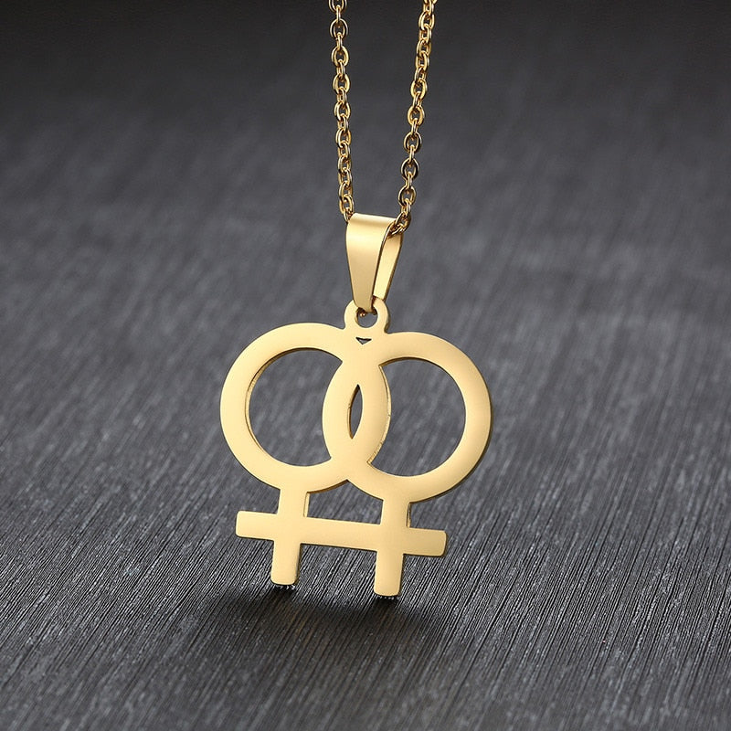 Necklace LGBT Pride twin Venus symbol in Gold, Silver or Rose.