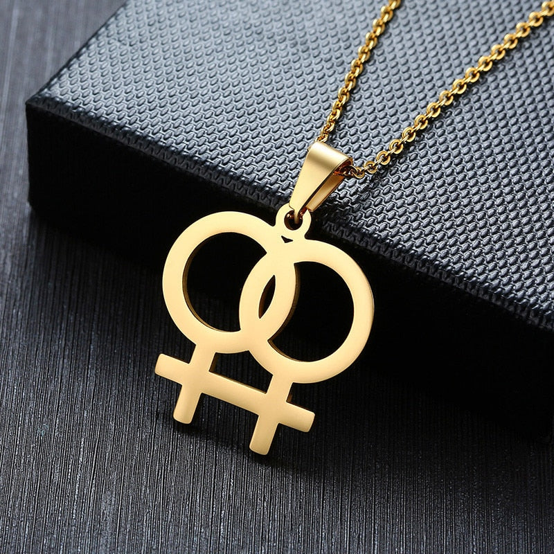 Necklace LGBT Pride twin Venus symbol in Gold, Silver or Rose.