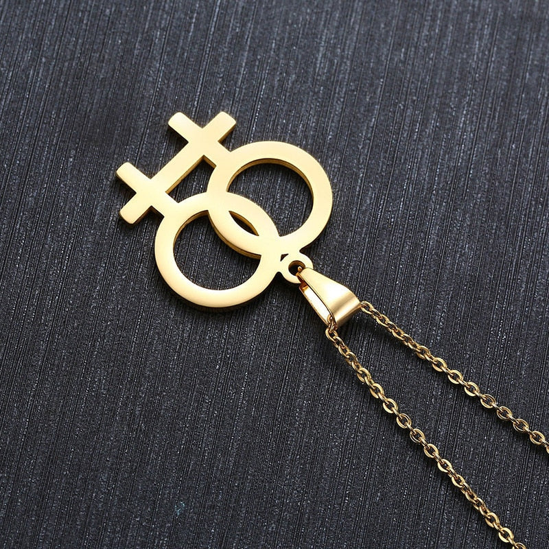 Necklace LGBT Pride twin Venus symbol in Gold, Silver or Rose.
