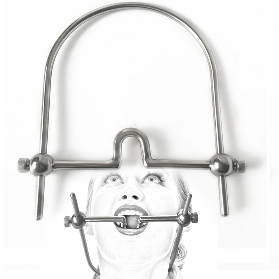 Stainless Steel Open Mouth Gag with Neck Collar