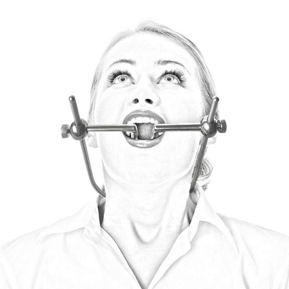 Stainless Steel Open Mouth Gag with Neck Collar