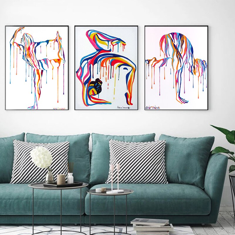 Playful girl. Vibrant line art printed on canvas. Image 2 of 3
