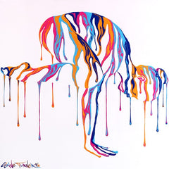 Playful girl. Vibrant line art printed on canvas. Image 1 of 3