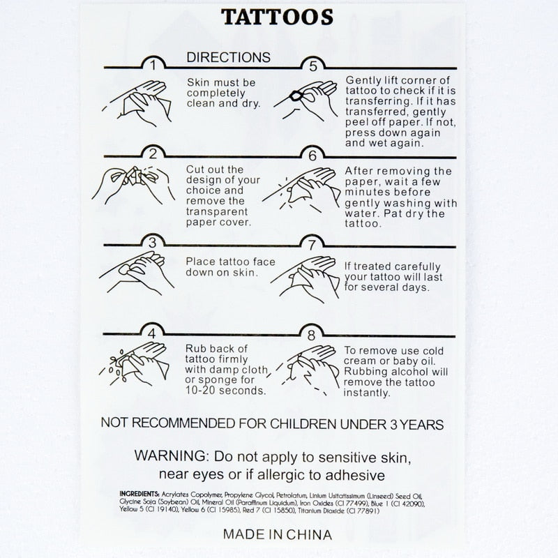 Temporary tattoos Women or Men LARGE assorted selection No. 1