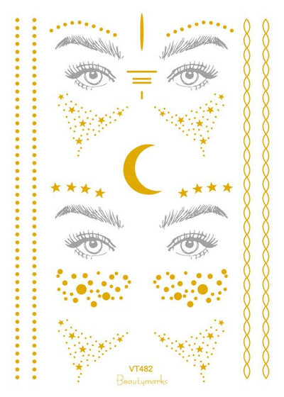 Temporary adhesive FACIAL glitter shapes for women in 2 sheets of various designs