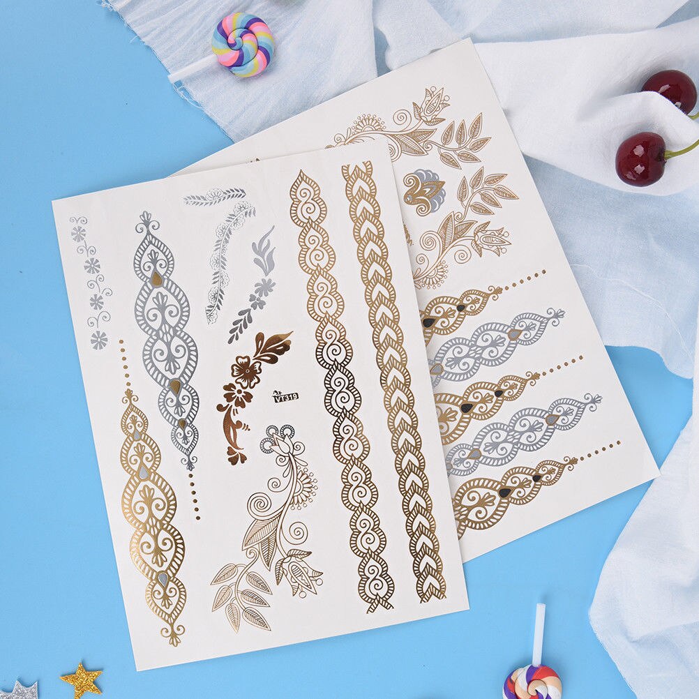 Temporary GOLD & SILVER body tattoos for women various designs per sheet