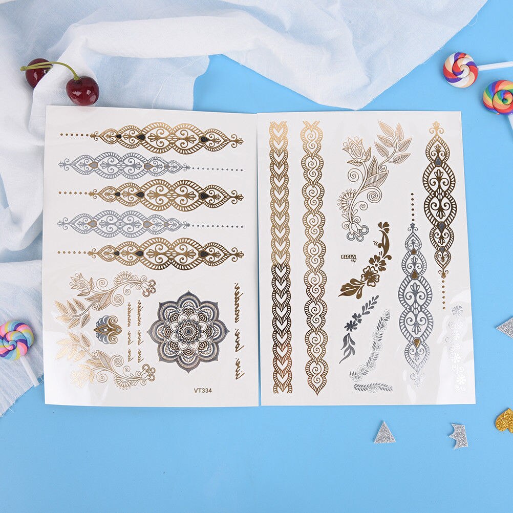 Temporary GOLD & SILVER body tattoos for women various designs per sheet