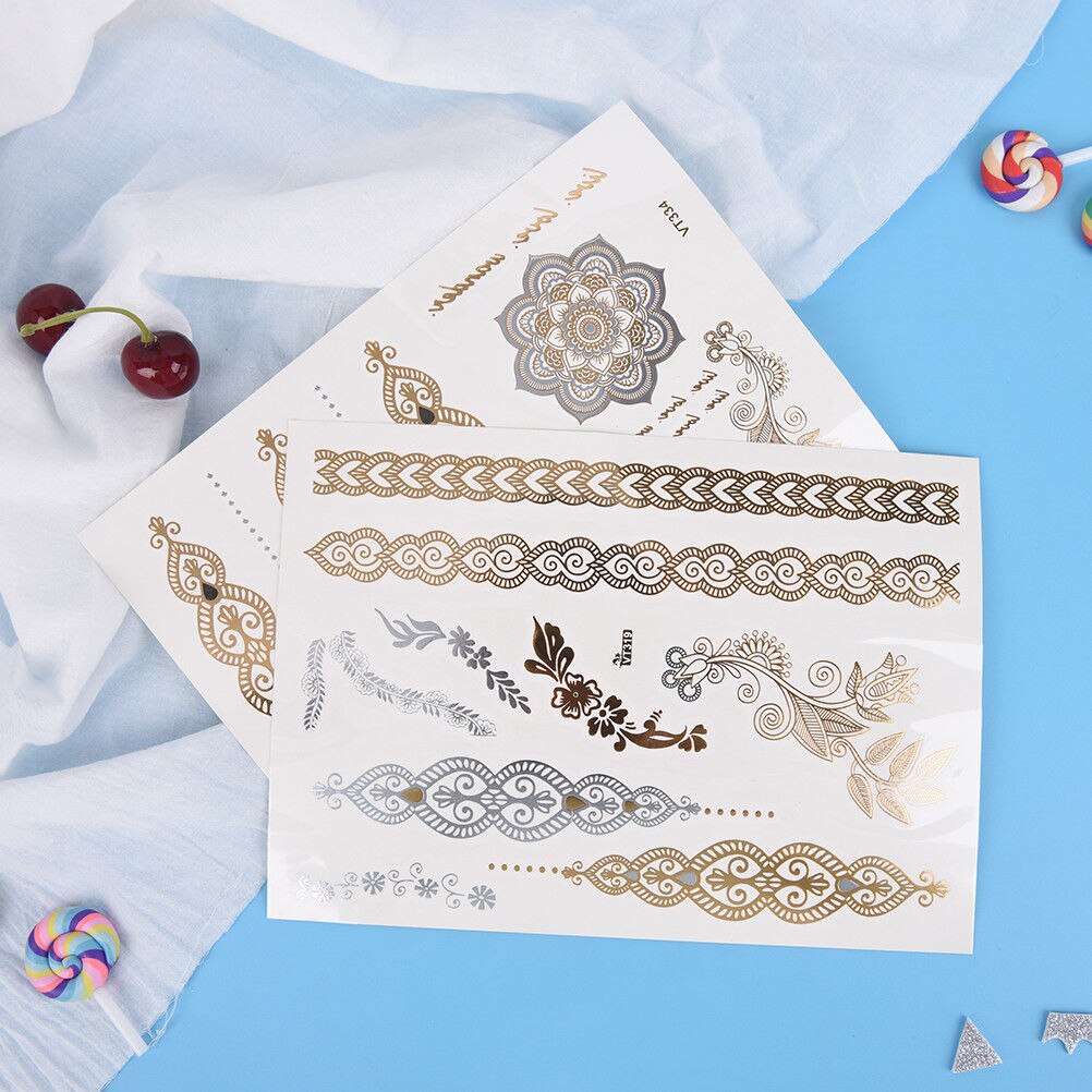 Temporary GOLD & SILVER body tattoos for women various designs per sheet