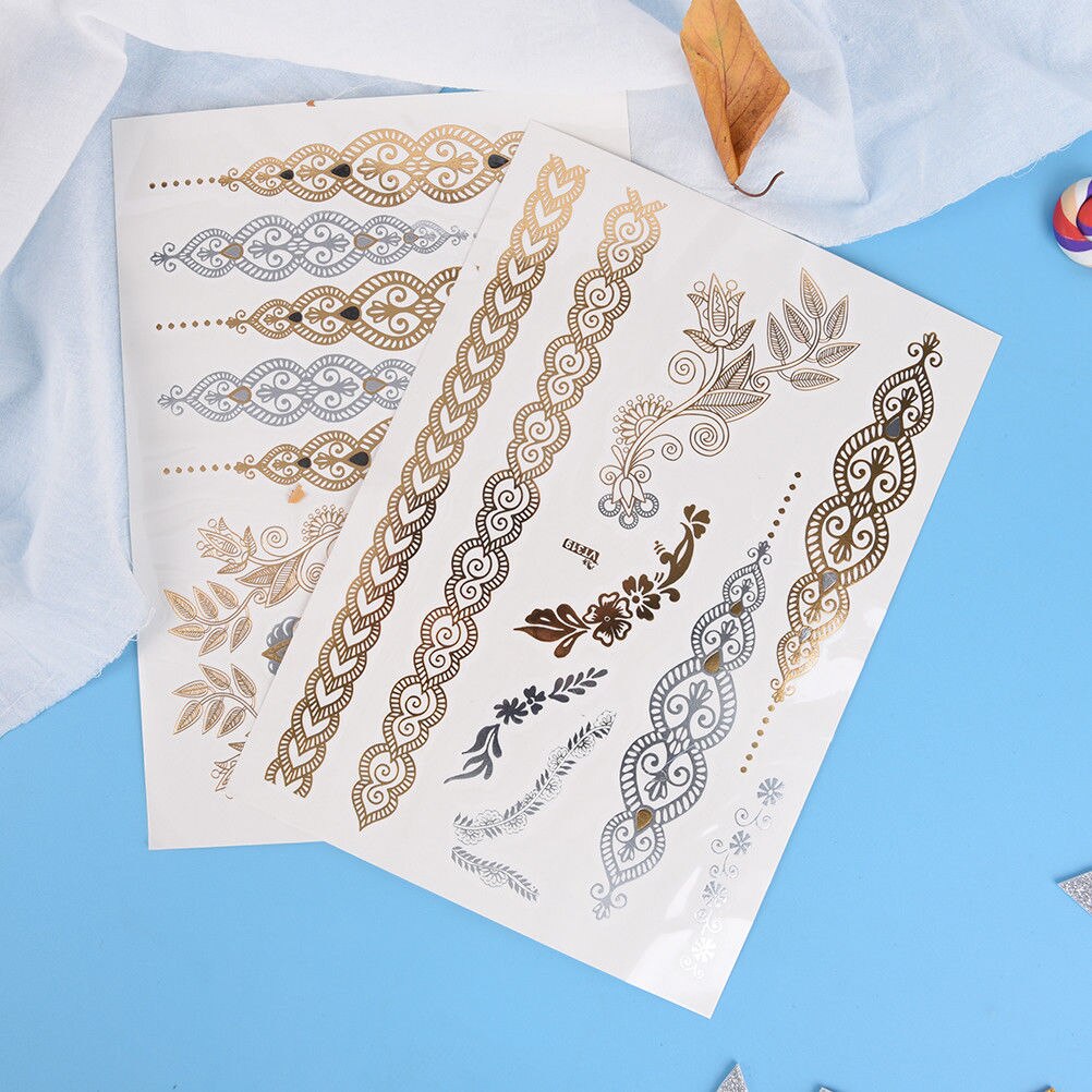 Temporary GOLD & SILVER body tattoos for women various designs per sheet