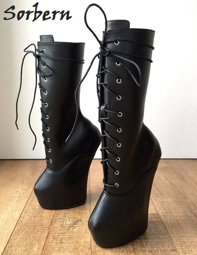 Sorbern Hoof Heel mid-calf boot. Pointed toe extreme heels for Pony play & BDSM