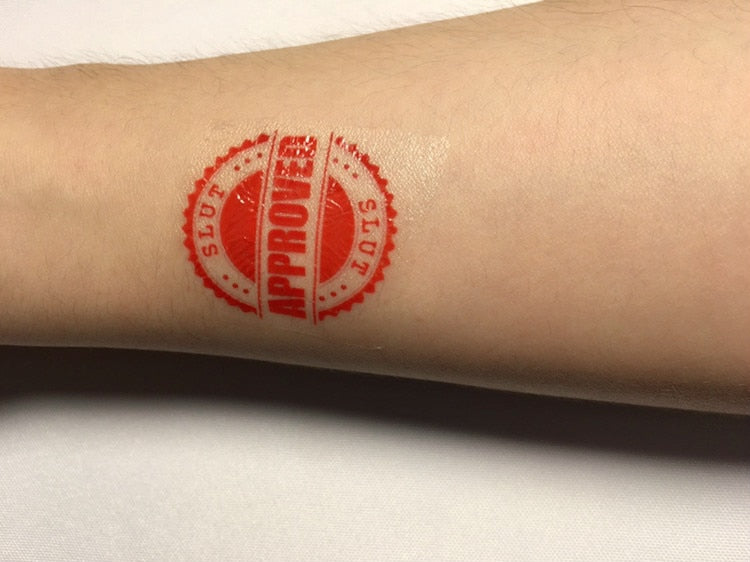 Temporary waterproof tattoos for BDSM slaves "Approved Slut"