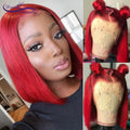 Remy Lace front wig, Blue or Red, straight, short. Centre part.