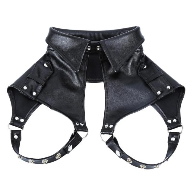 Leather bondage hood with removable hair incl. chest belt with collar