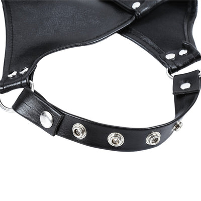 Leather bondage hood with removable hair incl. chest belt with collar